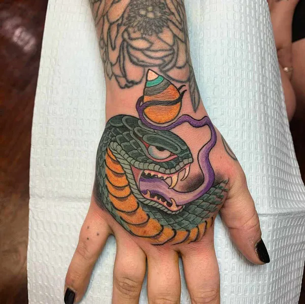 Japanese Snake Tattoo on Hand 2