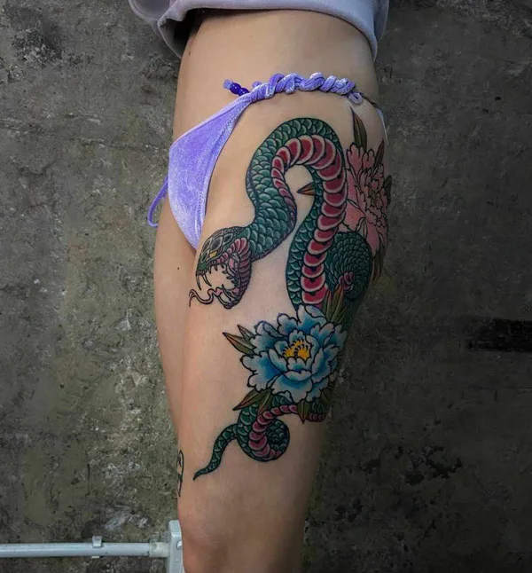 Japanese Snake Thigh Tattoo 2
