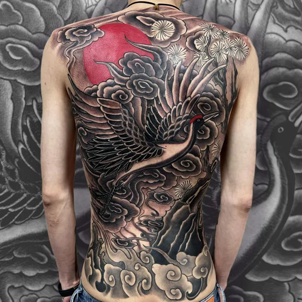 Japanese crane back tattoo