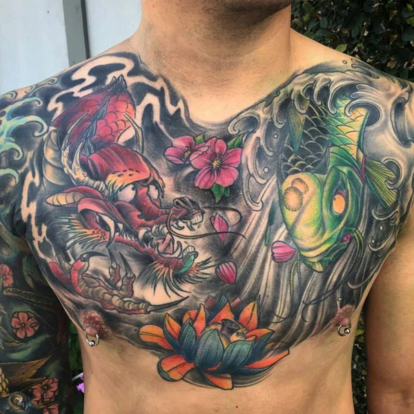 Japanese dragon and koi fish tattoo 1