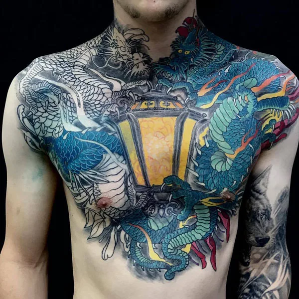 Japanese dragon chest tattoo 1