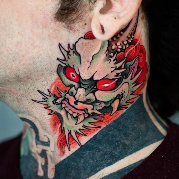 Japanese dragon neck tattoo 1