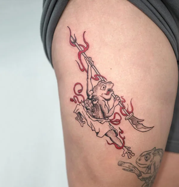 Japanese frog tattoo on thigh