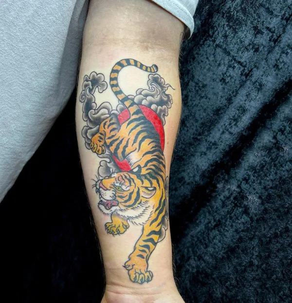 Japanese tiger tattoo forearm