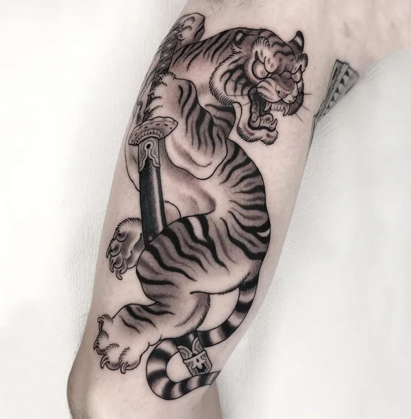 Japanese white tiger tattoo