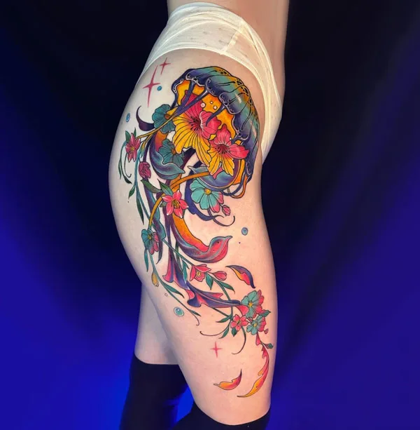 Jellyfish Thigh Tattoo 1
