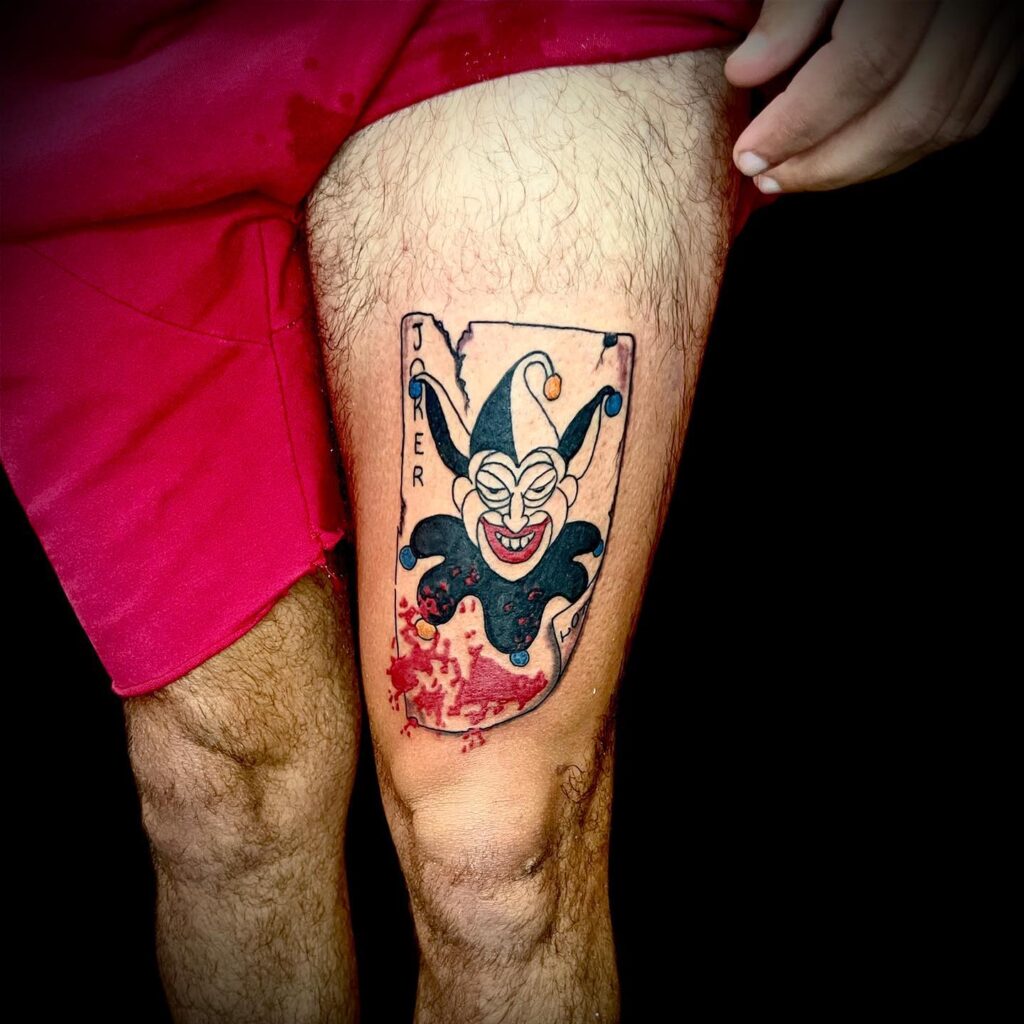 Joker Card Tattoo Above Knee