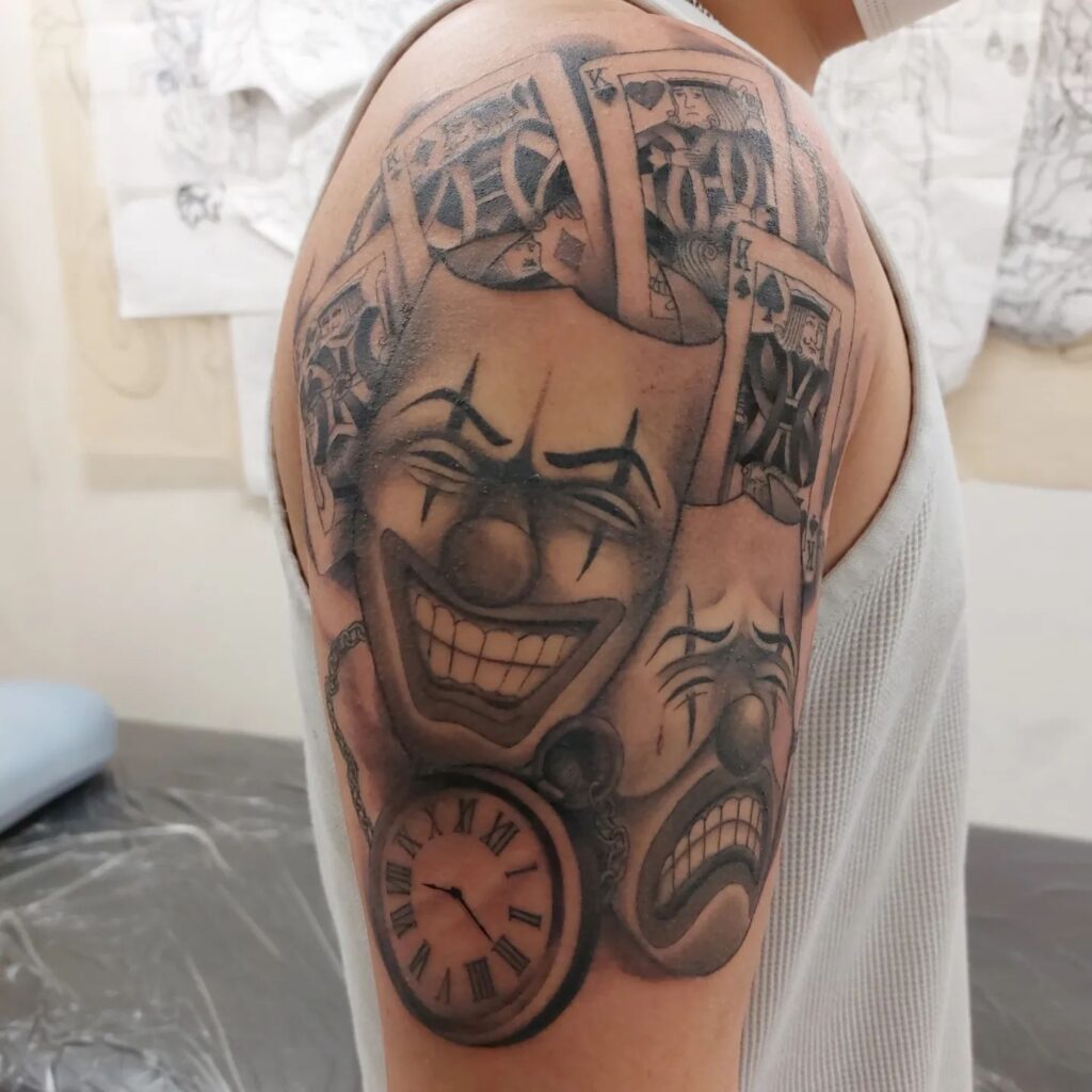 Joker-Faced Laugh Now Cry Later Tattoo Design For Unisex 