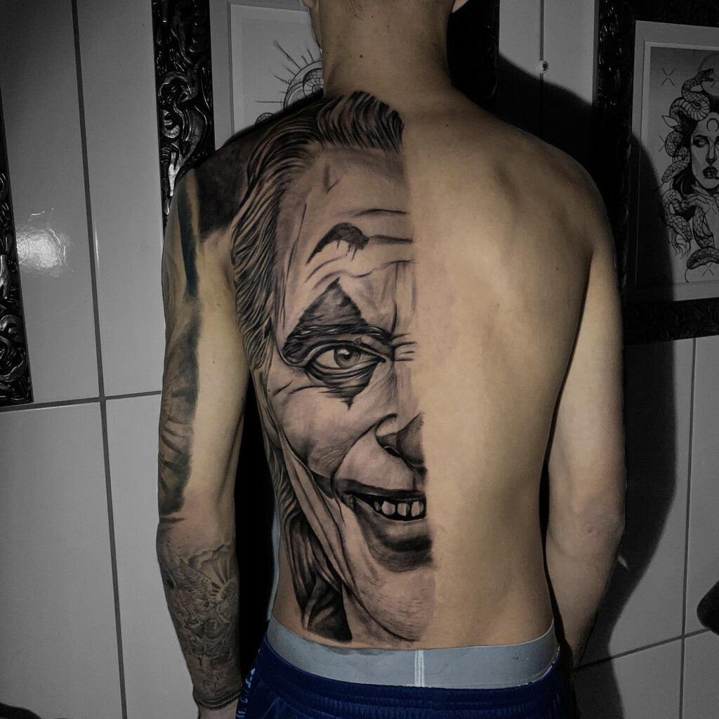 Joker Half Face Behind the Shoulder Tattoos