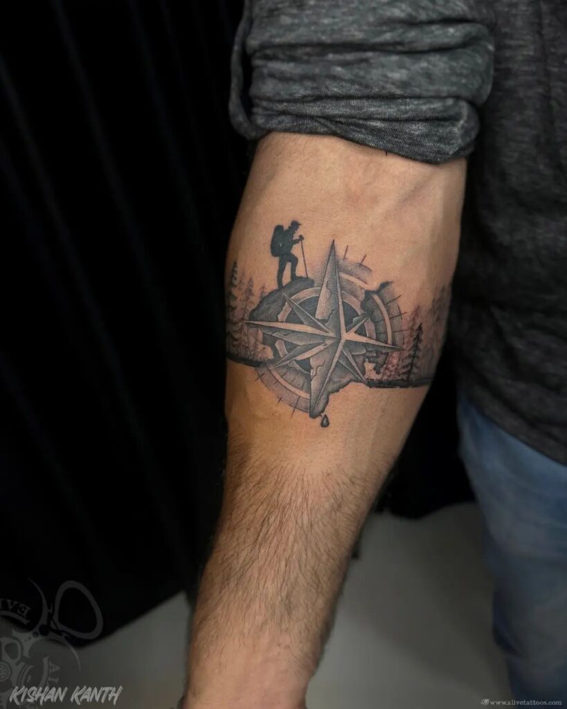Journey & nature pine trees armband compass tattoo