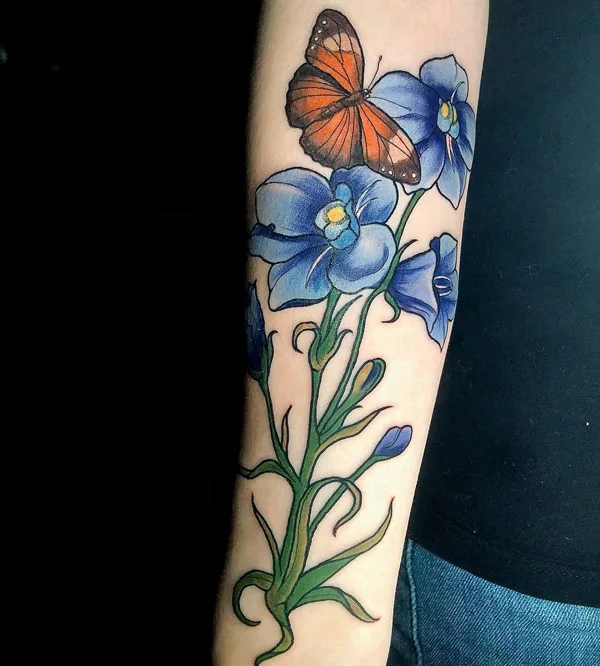 July Birth Flower And Butterfly Tattoo 2