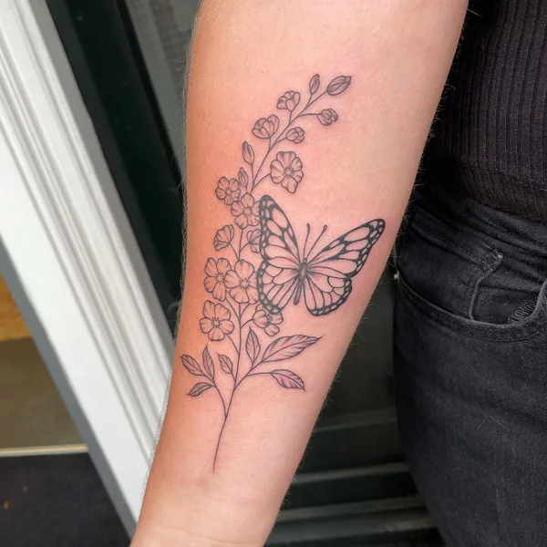 July Birth Flower And Butterfly Tattoo 3
