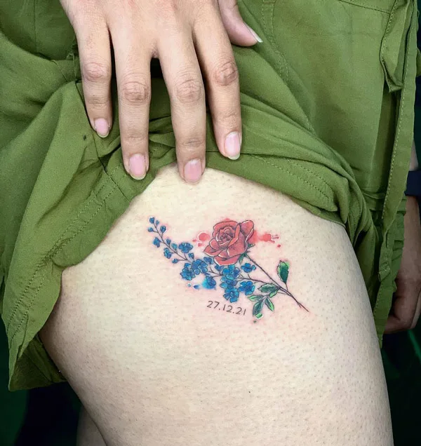 July Birth Flower Tattoo On Thigh 2