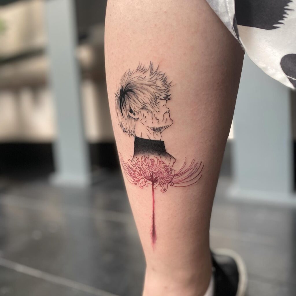 Kaneki spider lily tattoo design for leg