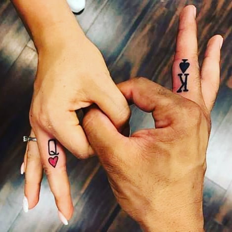 King Queen Love Heart Tattoo Idea for Couples