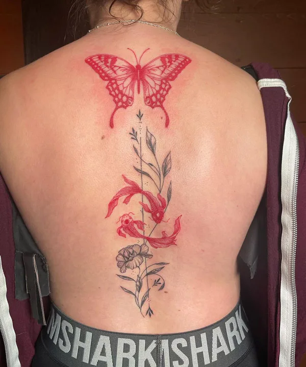 Koi fish spine tattoo