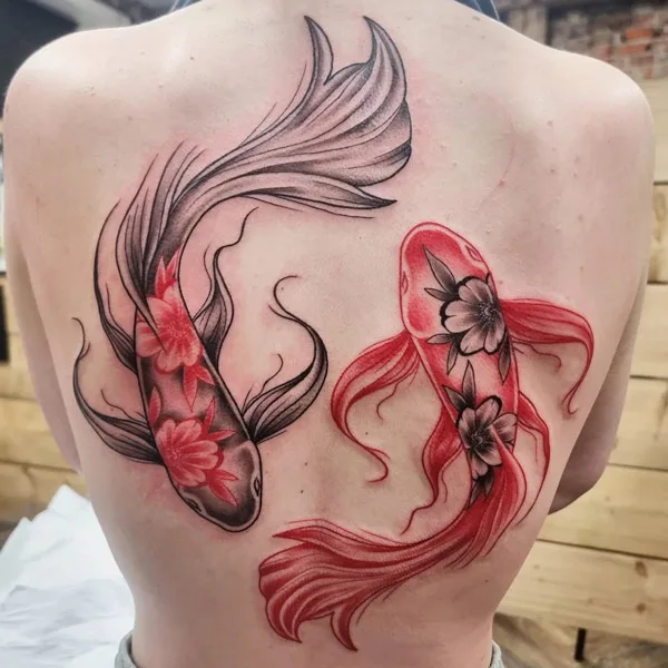 Koi fish tattoo on back