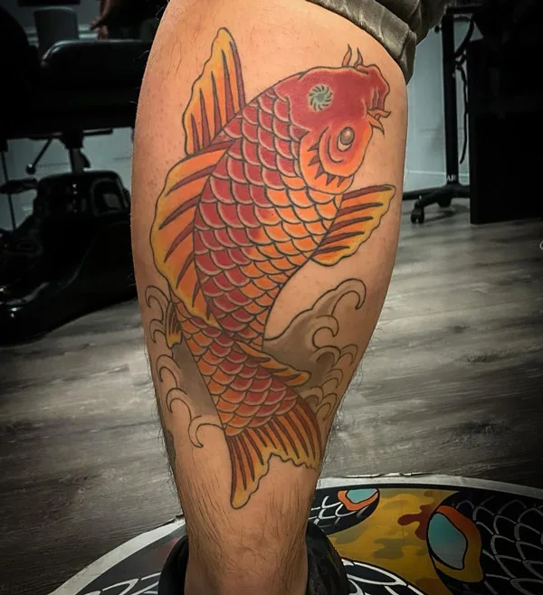 Koi fish tattoo on leg