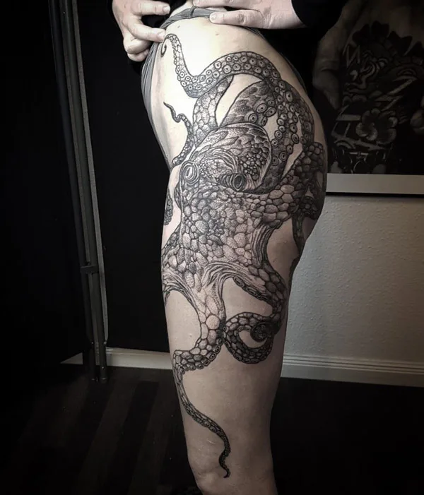 Kraken Thigh Tattoo 2