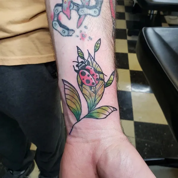 Ladybug on Leaf Tattoo 1