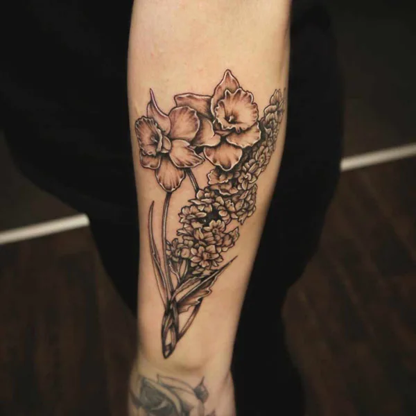 Larkspur and Daffodil Tattoo 2