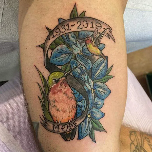 Larkspur and Hummingbird Tattoo 2