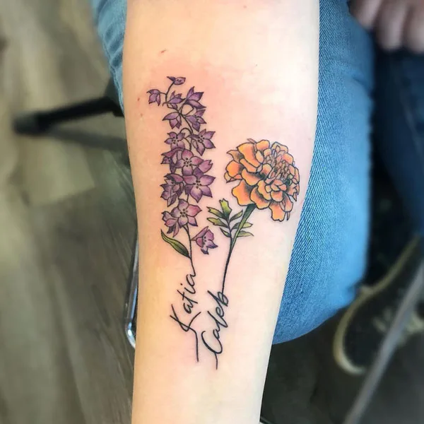 Larkspur and Marigold Tattoo 1