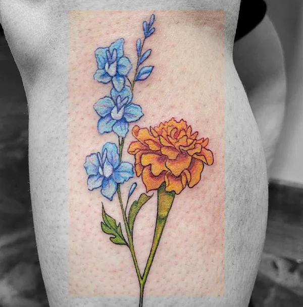 Larkspur and Marigold Tattoo 2