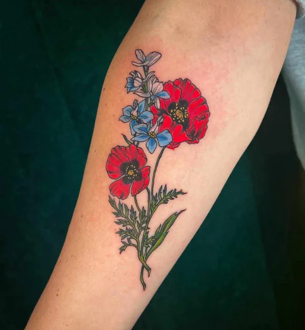 Larkspur and Poppy Tattoo 1