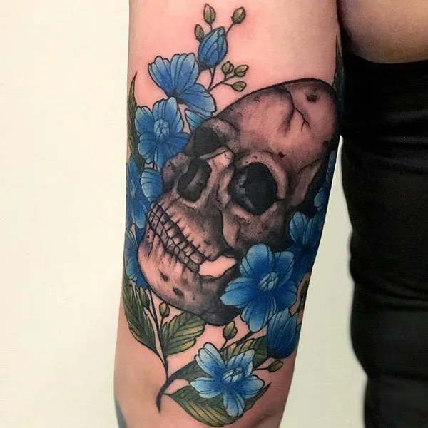 Larkspur and Skull Tattoo 1