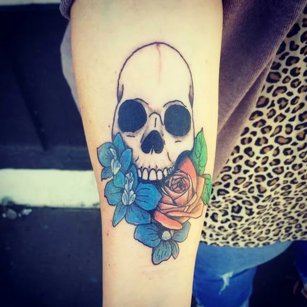 Larkspur and Skull Tattoo 2