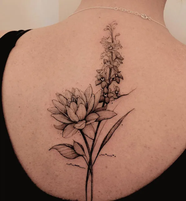Larkspur and water lily tattoo