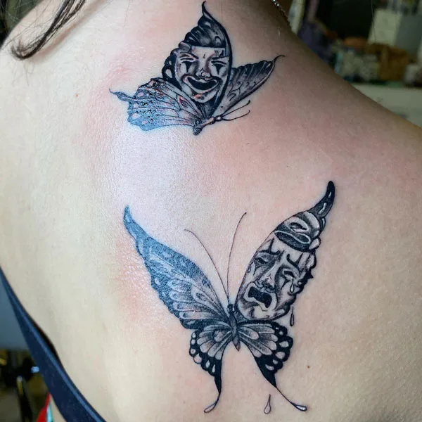 Laugh now cry later butterfly tattoo