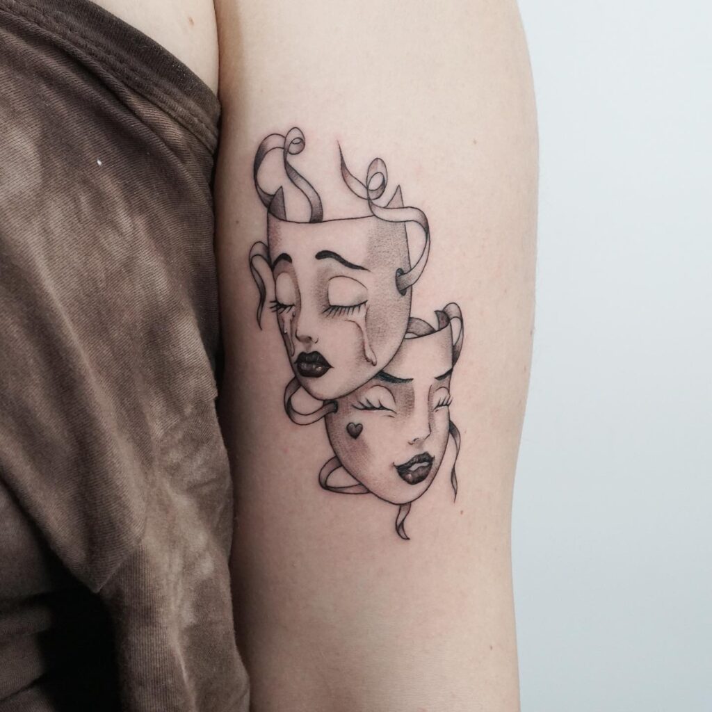 Laugh Now Cry Later Girl Face Mask on Upper Inner Arm: Beautiful Femininity 