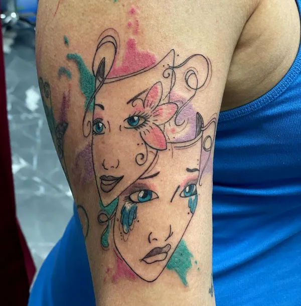 Laugh now cry later watercolor tattoo