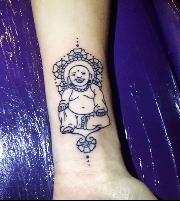 Laughing Buddha Tattoo Design With Black Outline