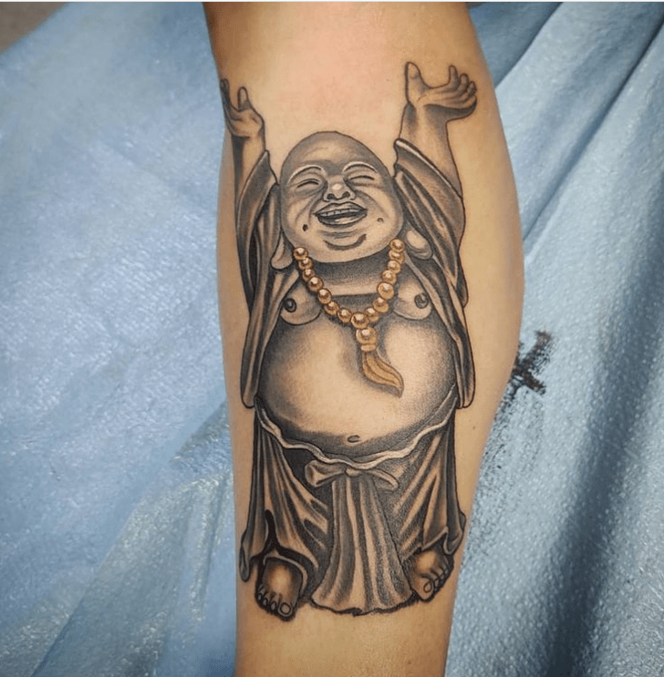 Laughing Buddha Tattoo Designs With Gold Chain