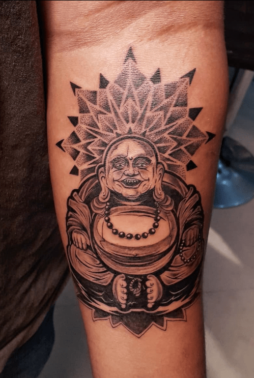 Laughing Buddha Tattoo Designs With Sharp Edges