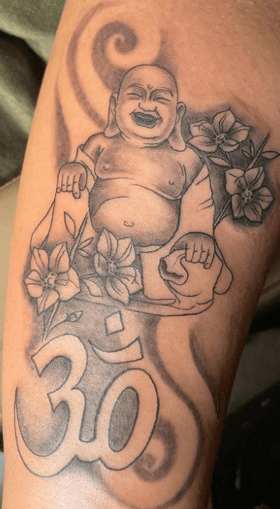Laughing Buddha Tattoo With Aum