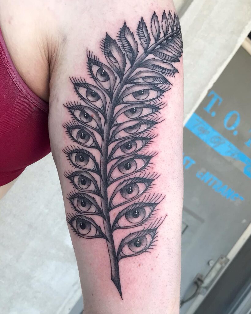 Leaves Style Evil Eye Tattoo On Hand For Girls & Women