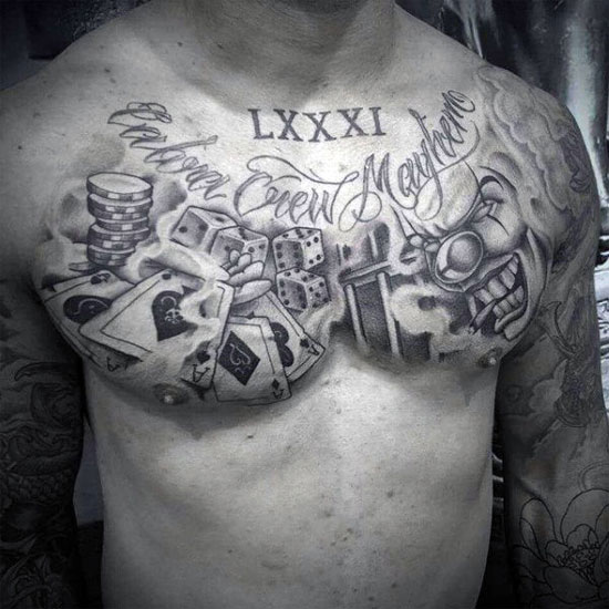 Life is a gamble tattoo on chest