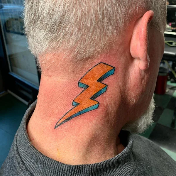 Lightning bolt neck tattoo