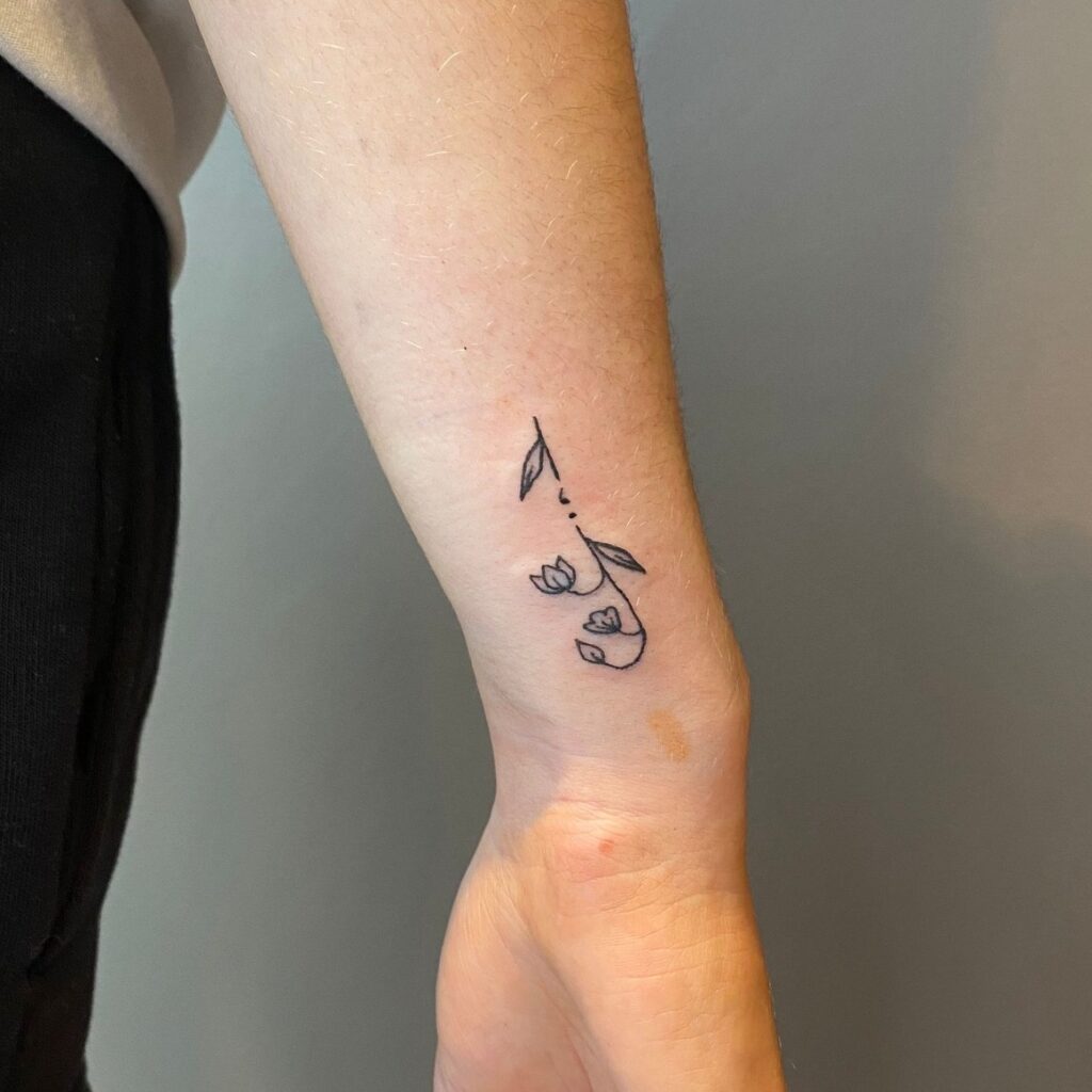 Linework Flowers with Subtle Semicolon on the Wrist: Floral Whispers