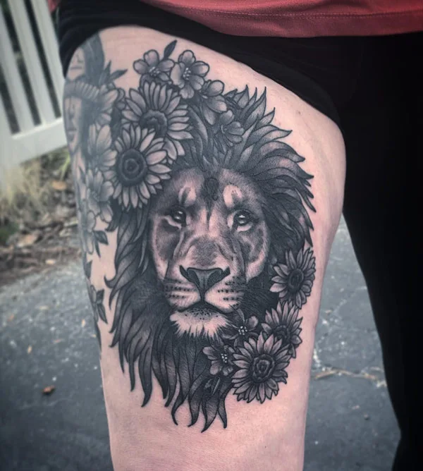 Lion Sunflower Tattoo 2