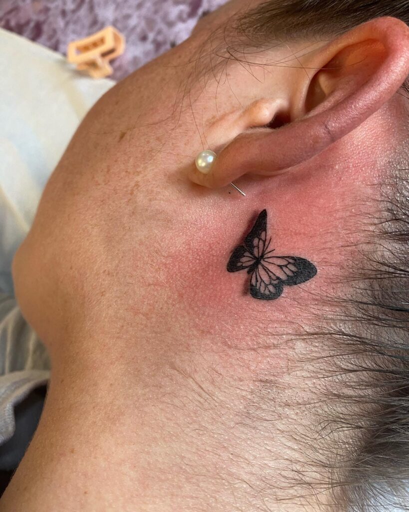 Little 3d butterfly behind the ear tattoo dimensional marvel