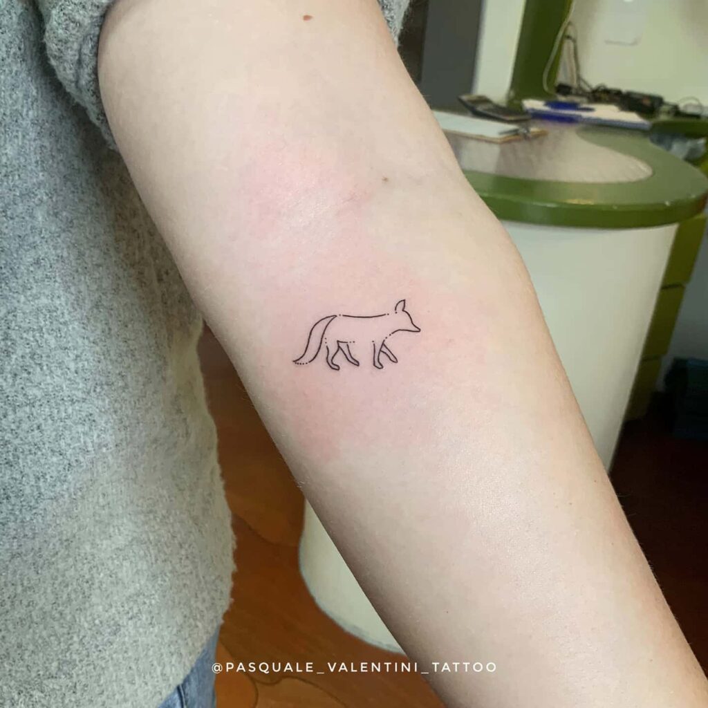Little Linework Fox Below the Inner Elbow, Side View with a Walking Stance: Cute Wanderer
