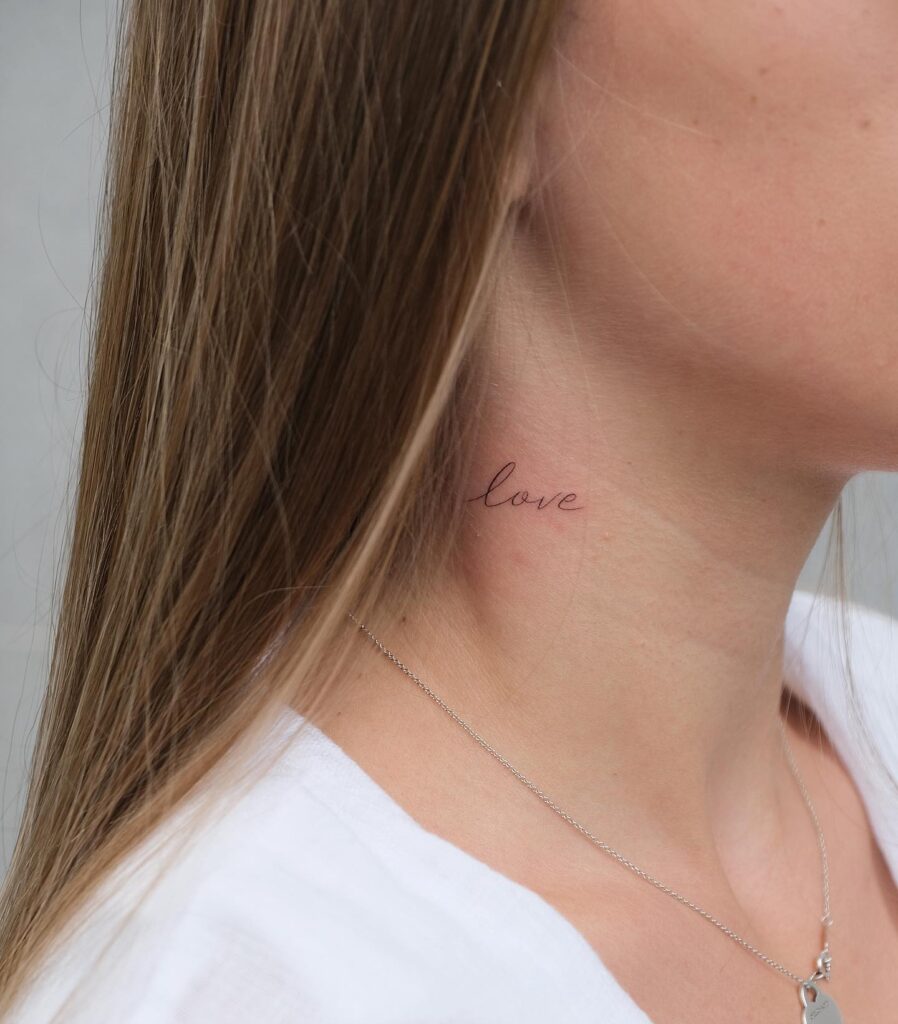 Little Love Small Script Lettering Word on the Side Neck, a Whisper of Affection: Subtle Affection