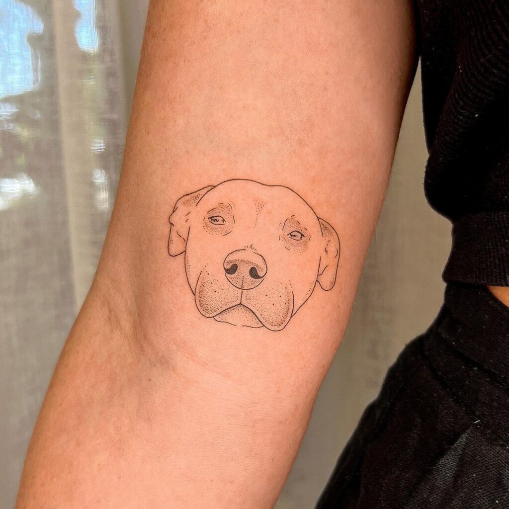 Little outline dog portrait above the elbow delicate pup love