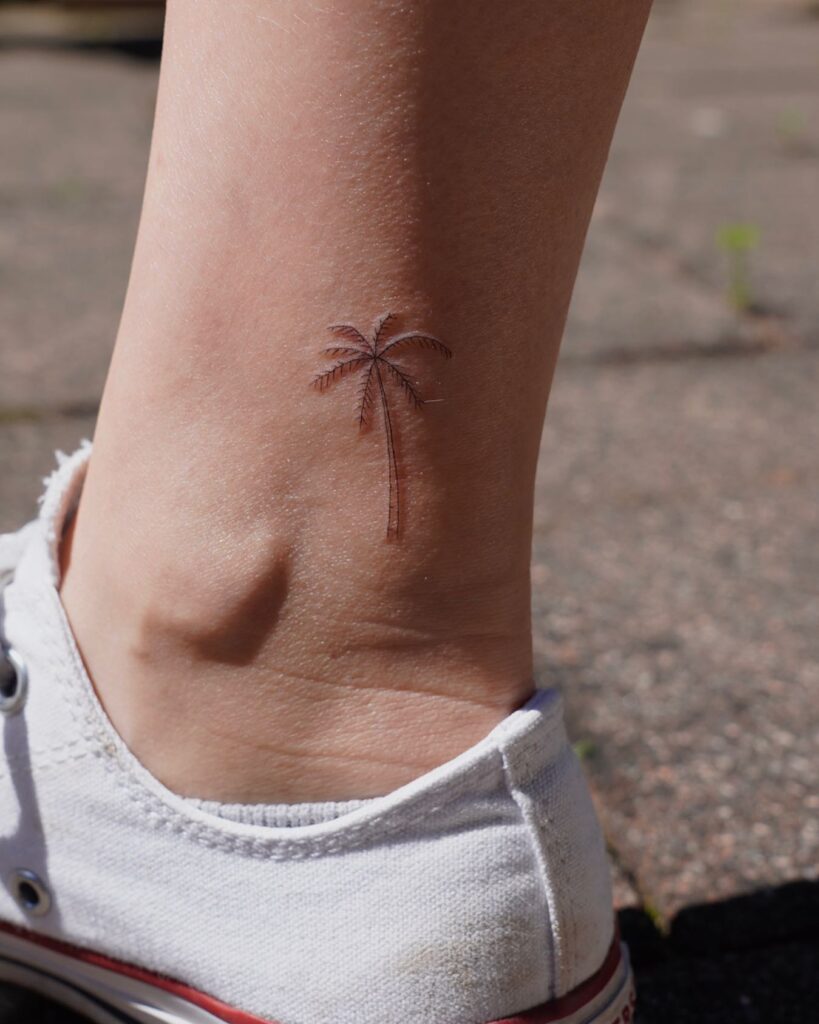 Little palm tree small tattoo above the ankle ankle ambiance