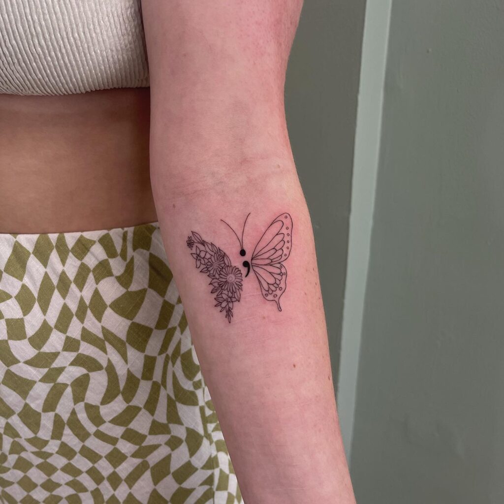 Little Semicolon Flower Butterfly Below the Elbow: Semicolon Serenity